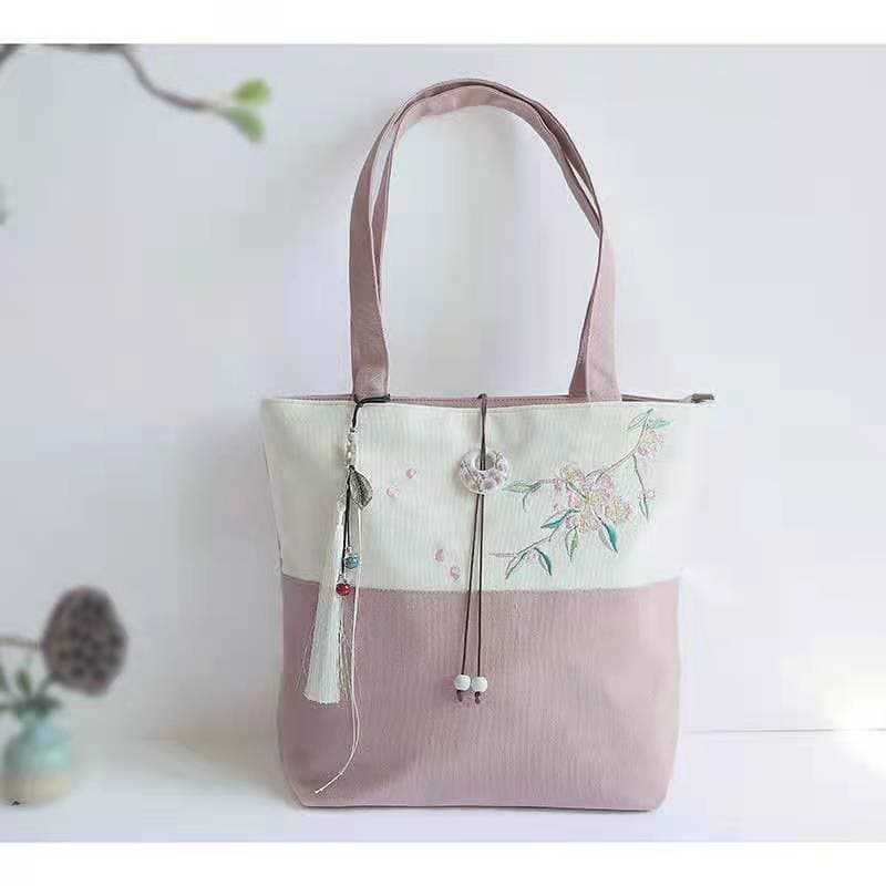 着物バッグ 清涼花刺繍 和風トートバッグ