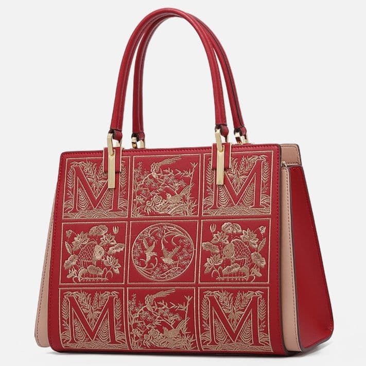 着物バッグ和風格子模様刻印ハンドバッグ