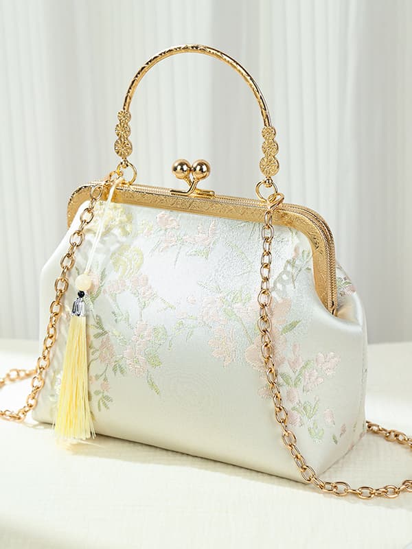 着物バッグ 雅な花刺繍がま口ショルダーバッグ
