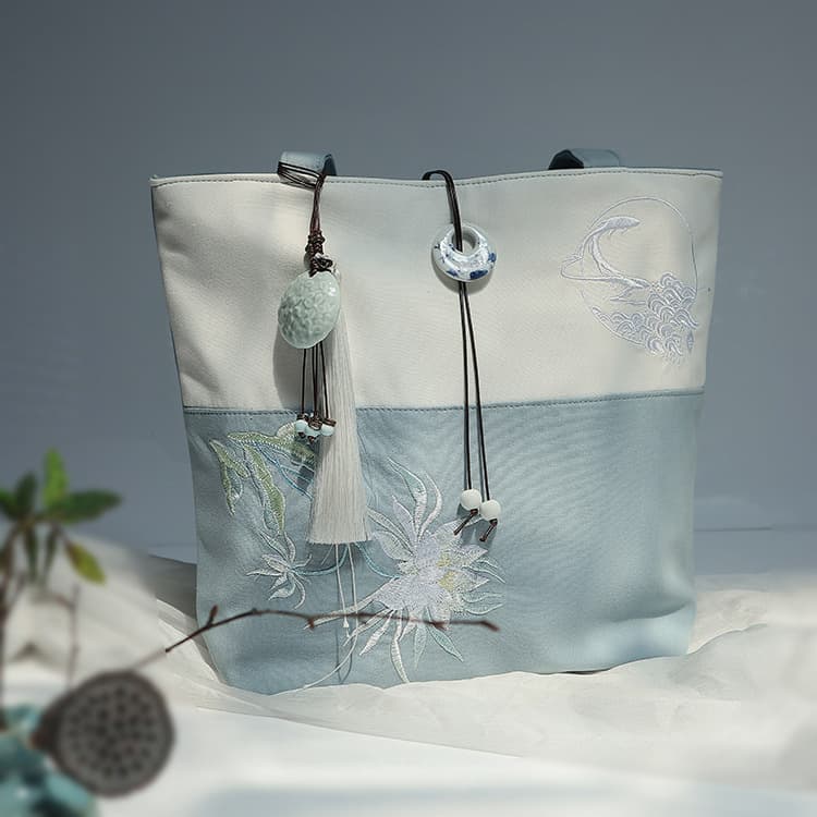 着物バッグ 清涼花刺繍 和風トートバッグ