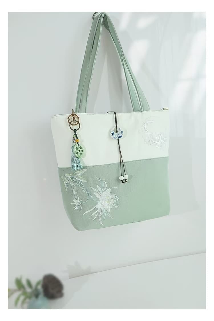 着物バッグ 清涼花刺繍 和風トートバッグ