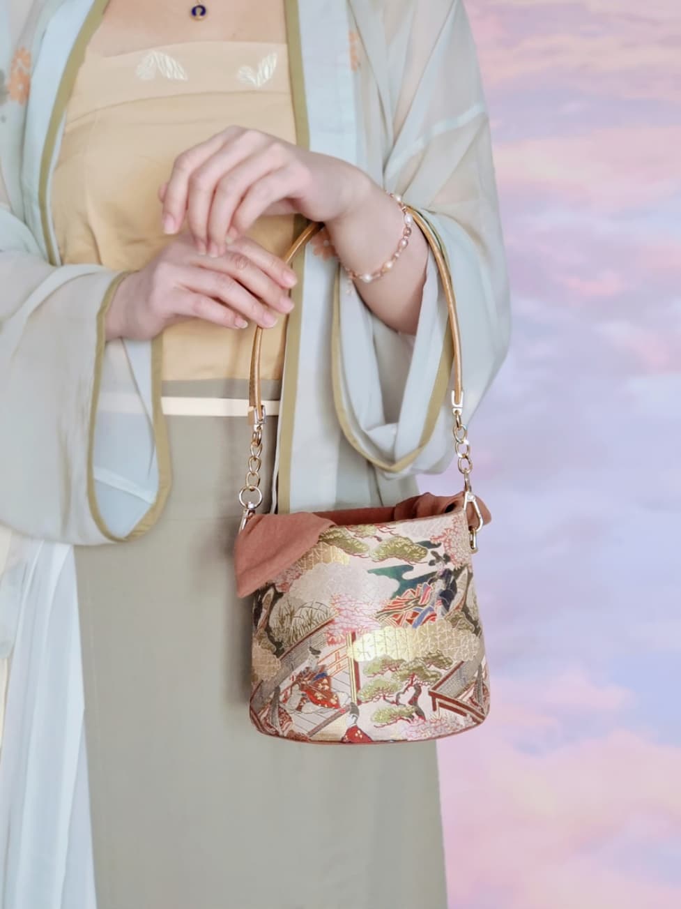着物バッグ ショルダー 松風巾着ショルダー