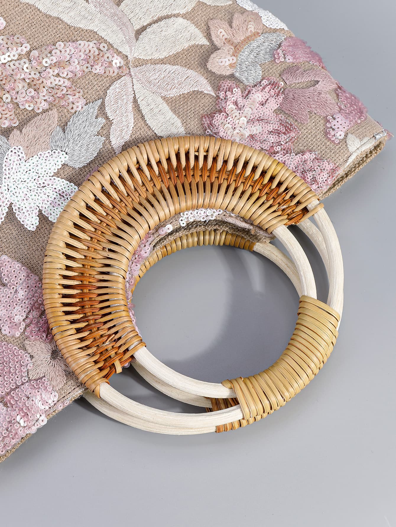 着物バッグ トートバッグ 花束刺繍竹手持ちトートバッグ
