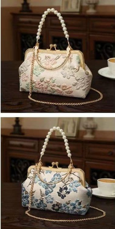 着物バッグ ショルダーバッグ 雅な花刺繍がま口ショルダー