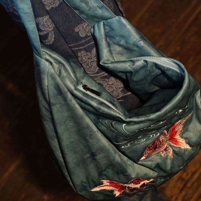 着物バッグ ショルダーバッグ 流水金魚刺繍 和風ショルダー