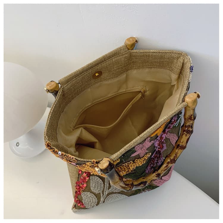 着物バッグ トートバッグ 花園刺繍竹取トートバッグ