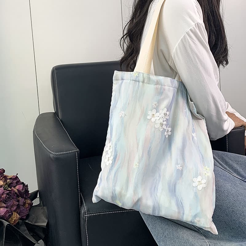 着物バッグ トートバッグ 優雅な花刺繍 和風トートバッグ