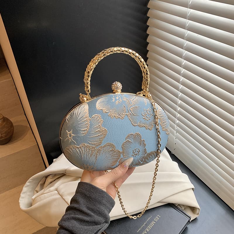 着物バッグ クラッチバッグ 花絵巻丸型クラッチ
