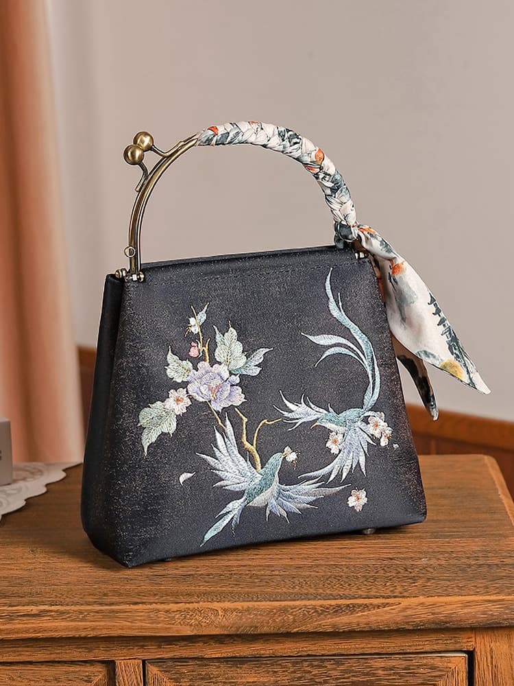 着物バッグ トートバッグ 華やかがま口トートバッグ