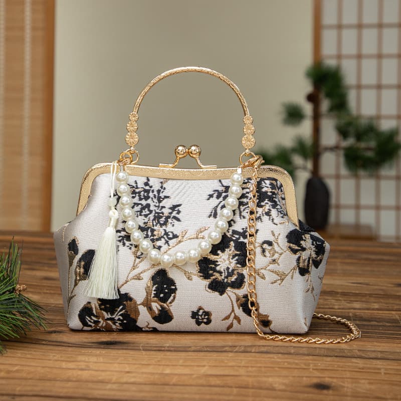 着物バッグ クラッチバッグ 花舞蒔絵がま口クラッチバッグ