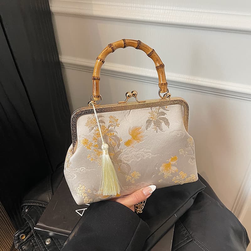 着物バッグ 竹取の花がま口バッグ