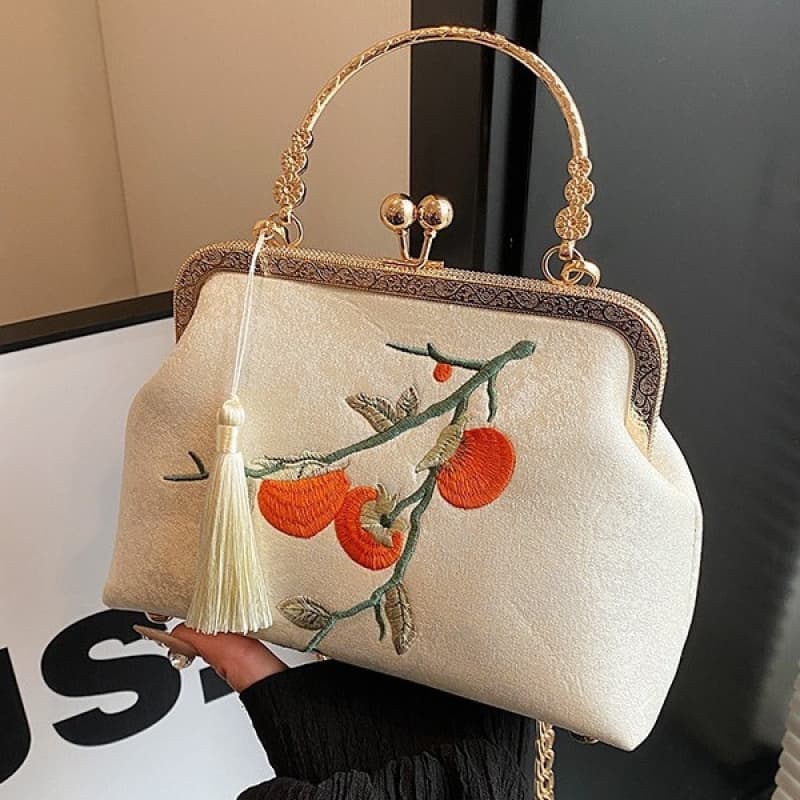 着物バッグ ショルダーバッグ 実り香る柿刺繍がま口ショルダー
