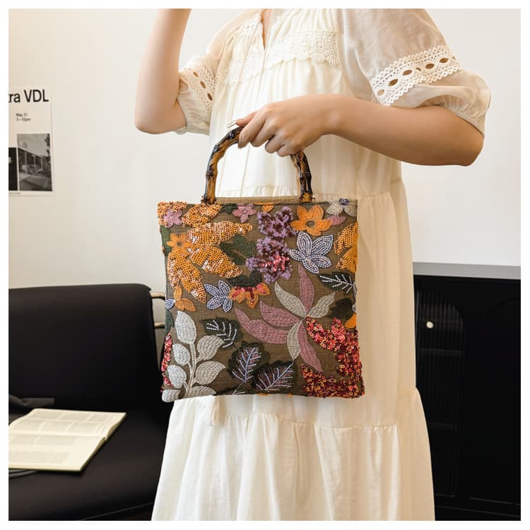 着物バッグ トートバッグ 花園刺繍竹取トートバッグ