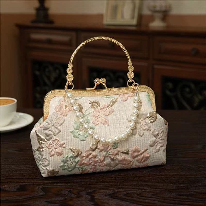 着物バッグ ショルダーバッグ 雅な花刺繍がま口ショルダー