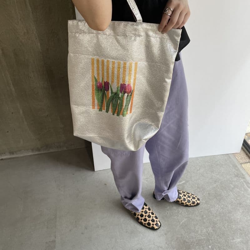 着物バッグ 花の庭 チューリップ刺繍トートバッグ