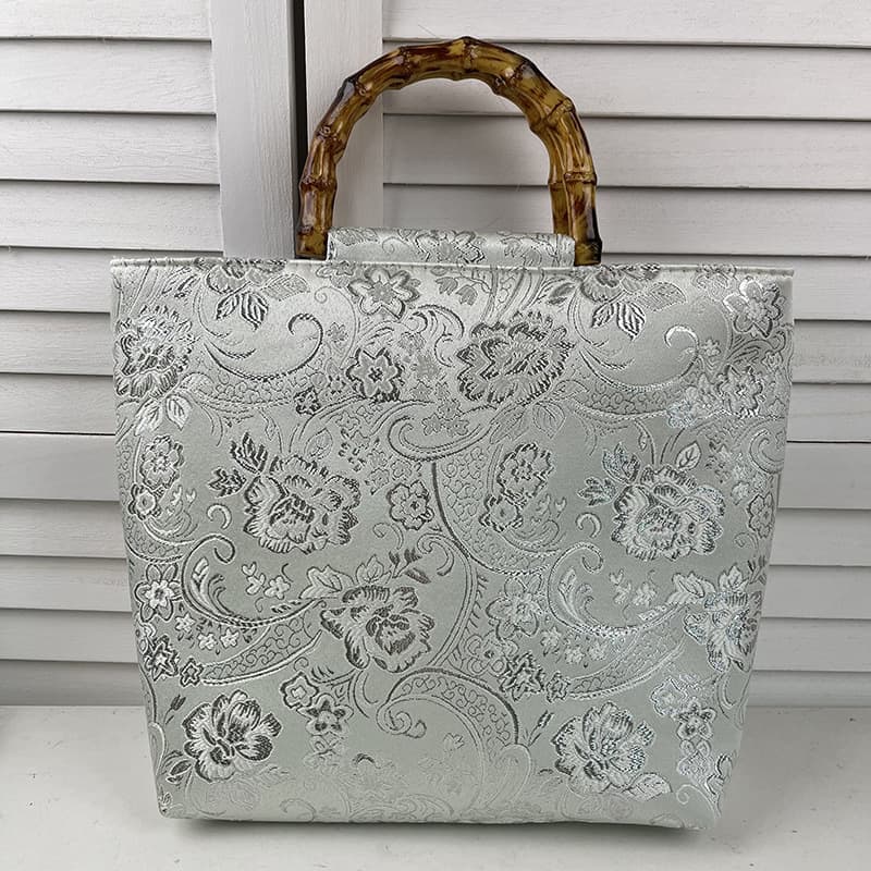 着物バッグ 花唐草 竹取手トートバッグ