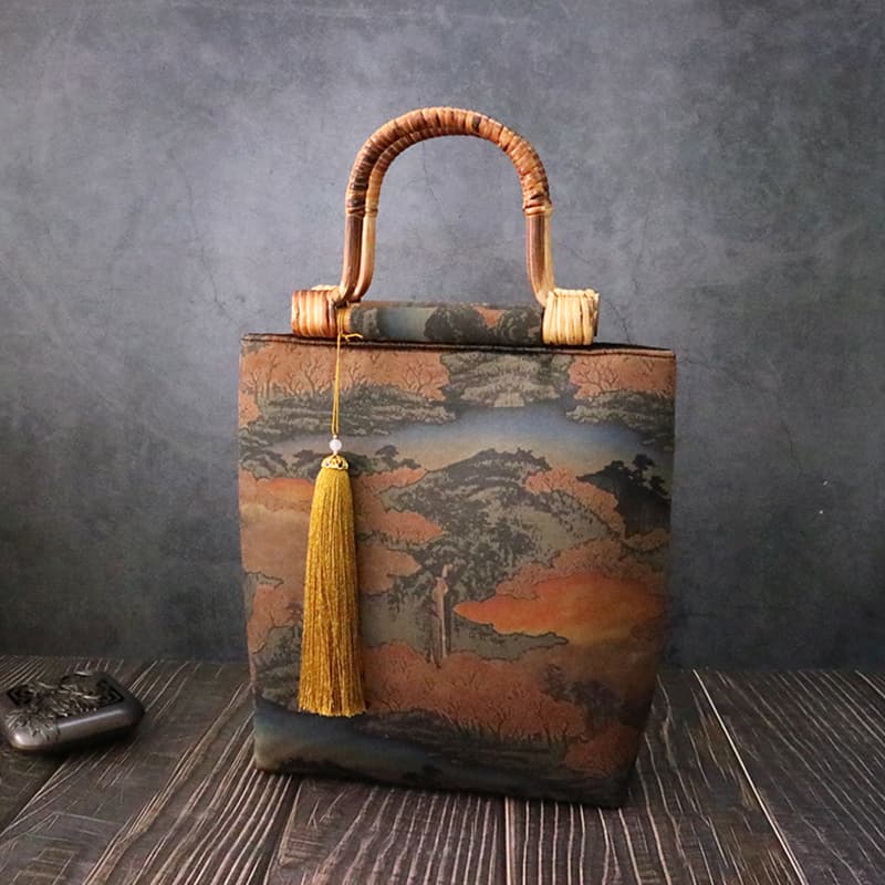 着物バッグ トートバッグ 山水絵巻竹手持ち風雅トート
