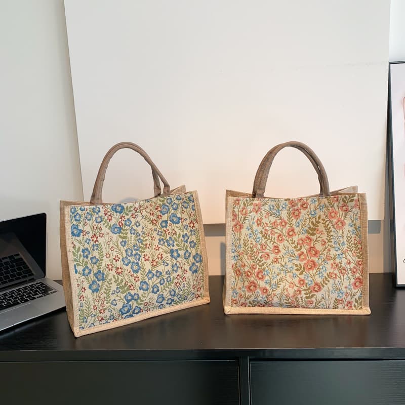 着物バッグ トートバッグ 花草模様の和風トートバッグ