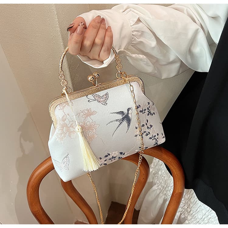 着物バッグ 花鳥風月がま口トートバッグ