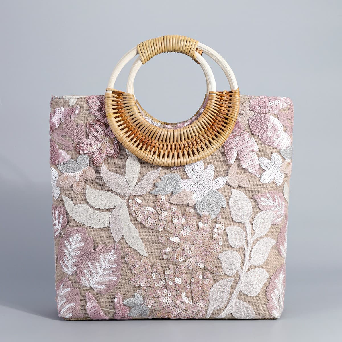 着物バッグ トートバッグ 花束刺繍竹手持ちトートバッグ