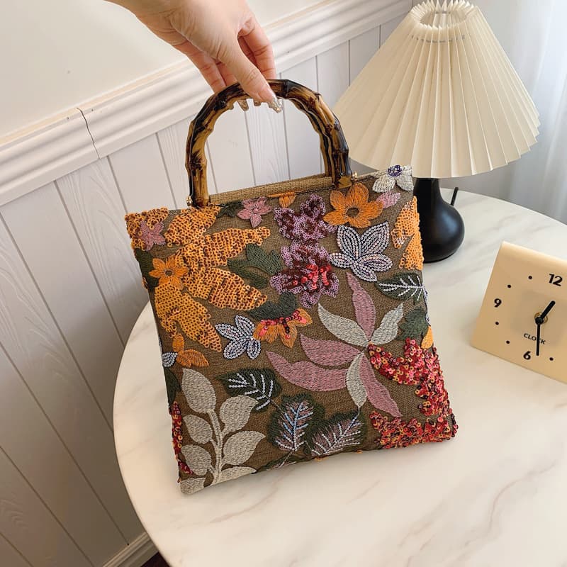 着物バッグ トートバッグ 花園刺繍竹取トートバッグ