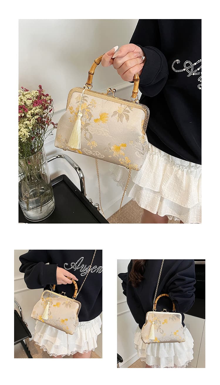 着物バッグ 竹取の花がま口バッグ