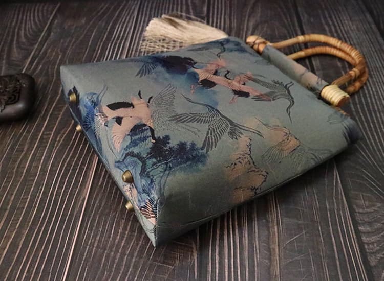 着物バッグ トートバッグ 山水絵巻竹手持ち風雅トート