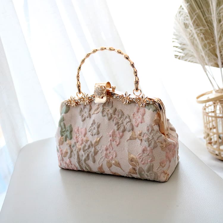 着物バッグ ショルダーバッグ 華やか花模様がま口ショルダー