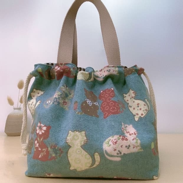 着物バッグ トートバッグ 猫づくし 巾着仕様トートバッグ
