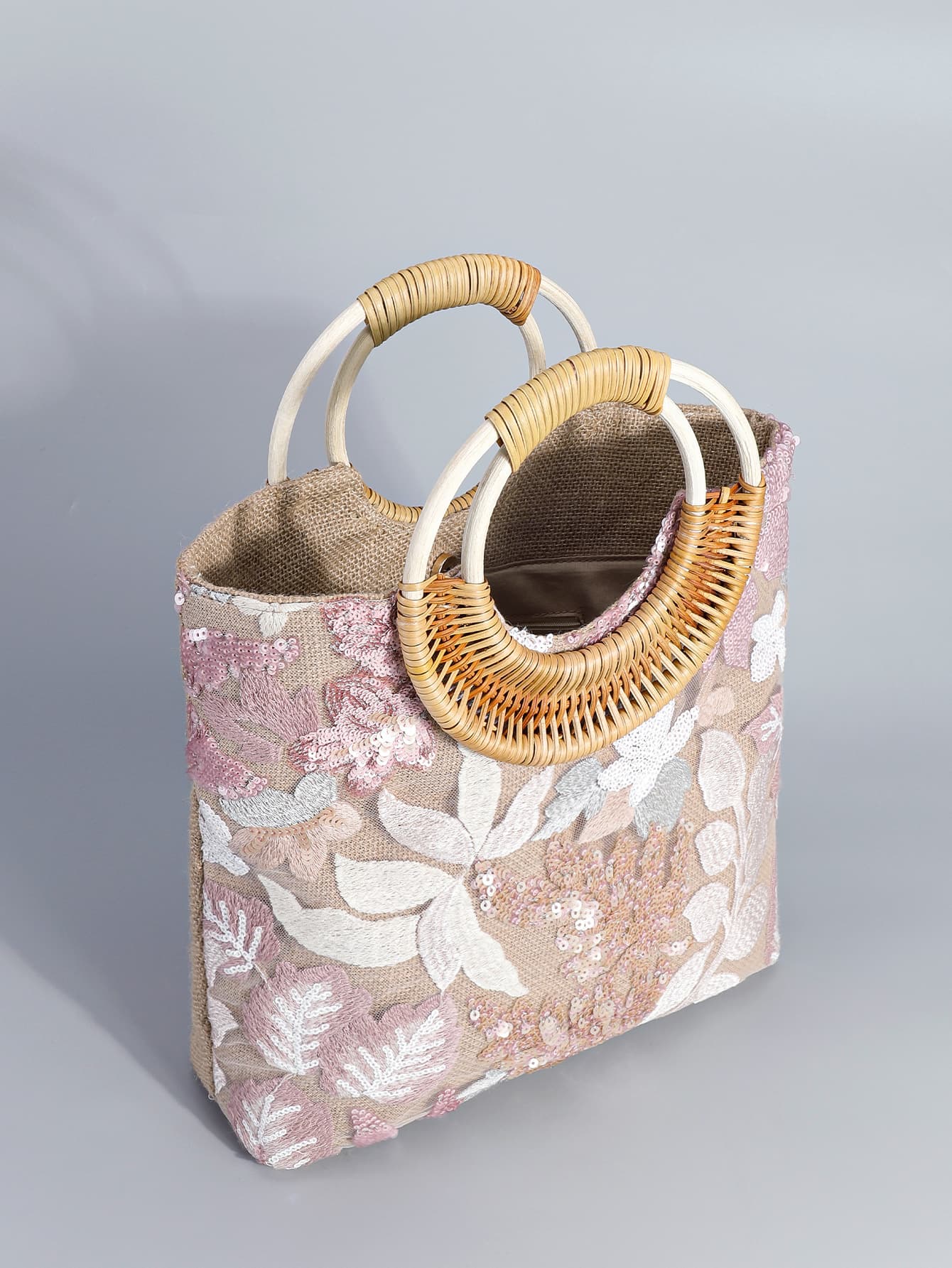 着物バッグ トートバッグ 花束刺繍竹手持ちトートバッグ