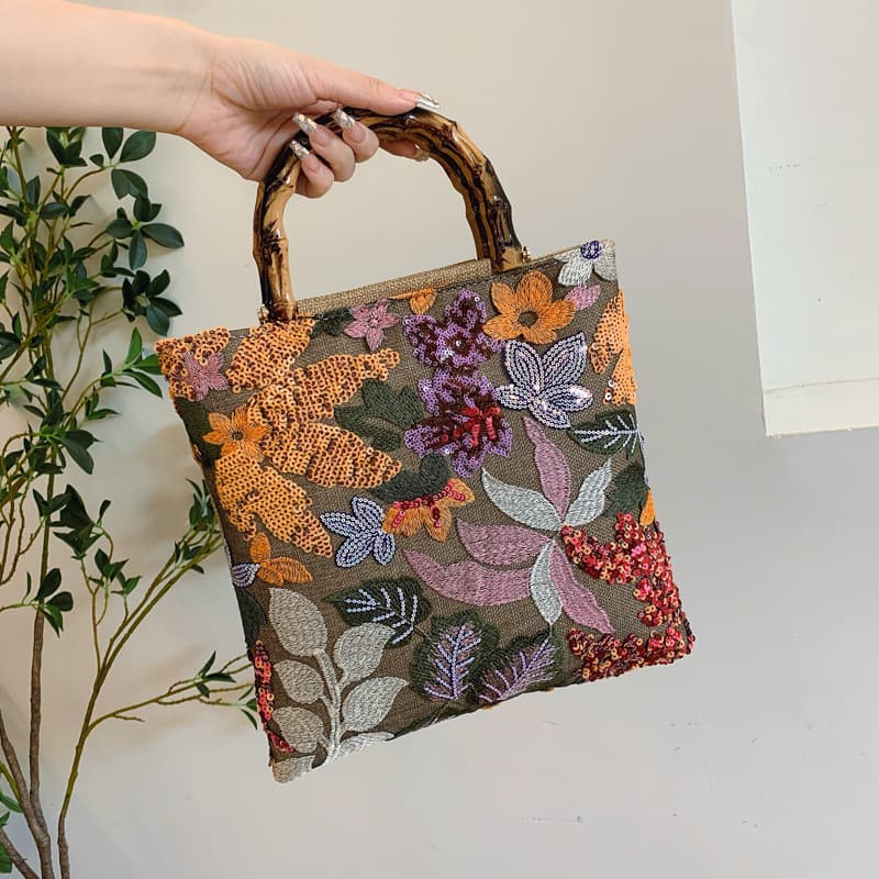 着物バッグ トートバッグ 花園刺繍竹取トートバッグ