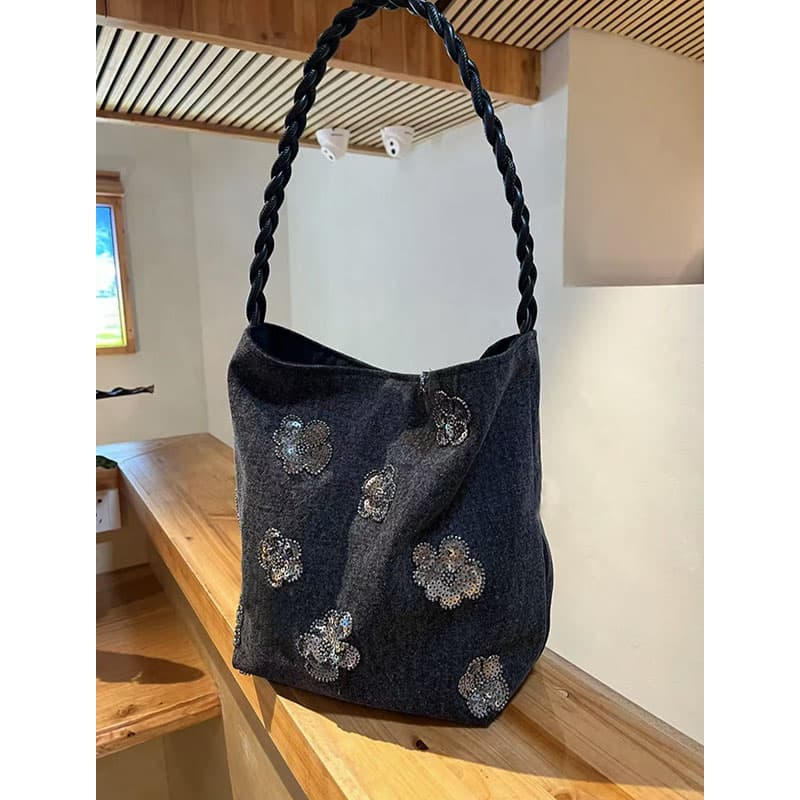 着物バッグ トートバッグ 華麗な花模様 編み手持ち 和装バッグ
