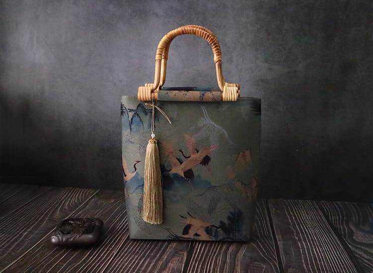 着物バッグ トートバッグ 山水絵巻竹手持ち風雅トート
