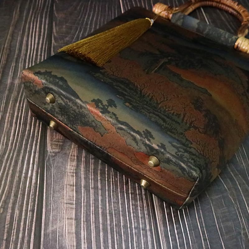 着物バッグ トートバッグ 山水絵巻竹手持ち風雅トート