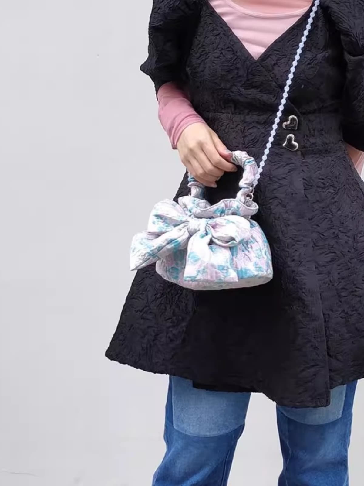 着物バッグ ショルダーバッグ 花結び巾着ショルダー