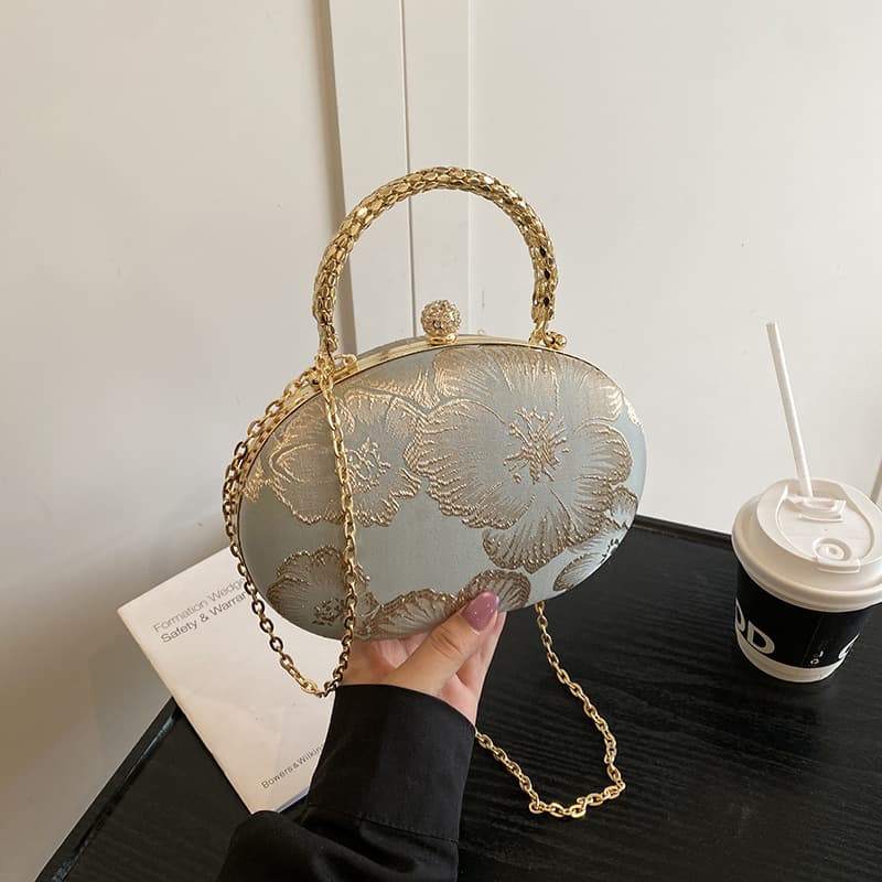 着物バッグ クラッチバッグ 花絵巻丸型クラッチ
